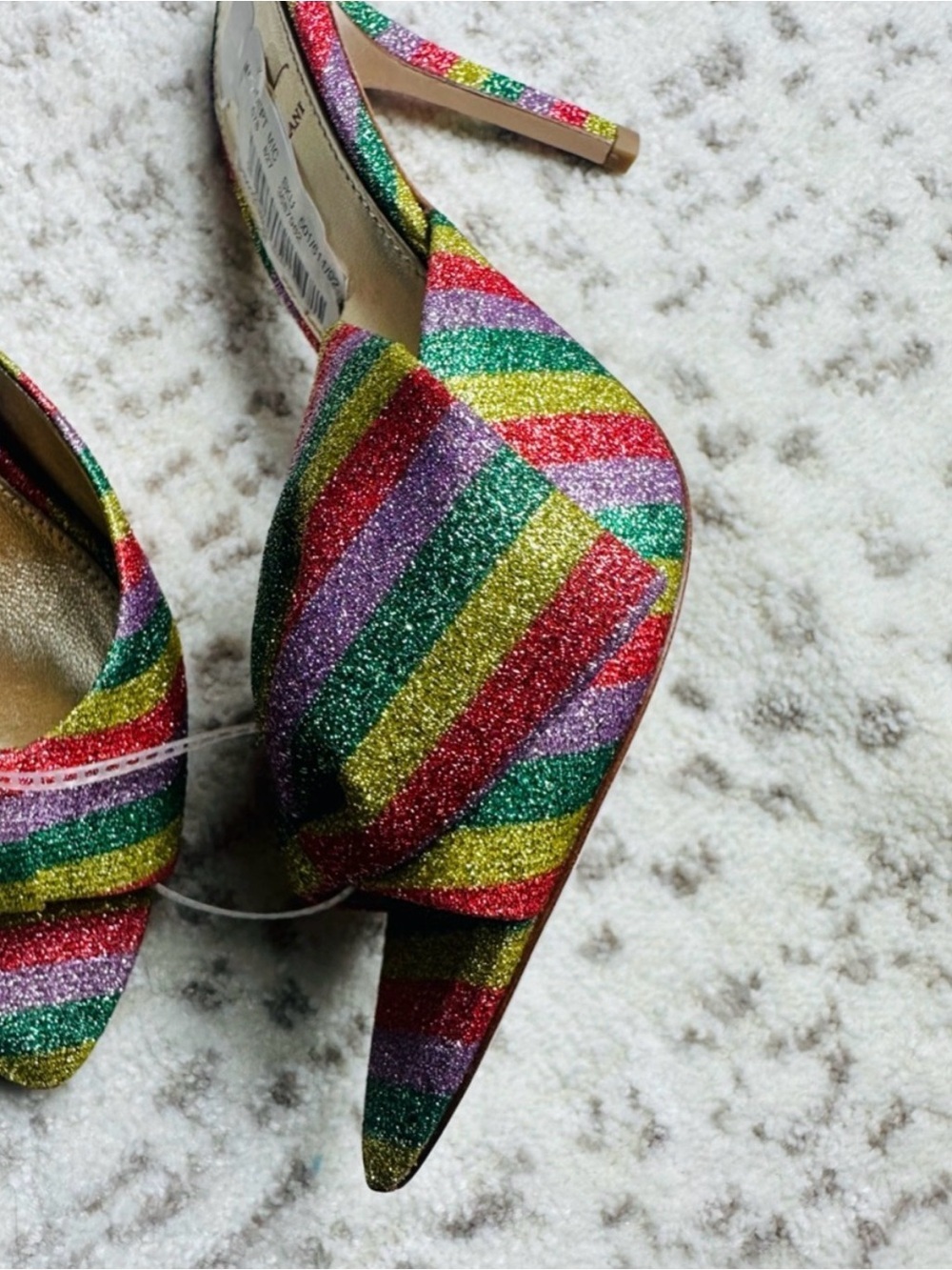 ANTONIO MELANI Rainbow Striped Bow Pointed Heels- Multicolor Glitter - Picture 8 of 14